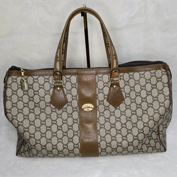 GUCCI GG Plus Canvas Boston Bag PVC Leather Beige - Picture 1 of 16